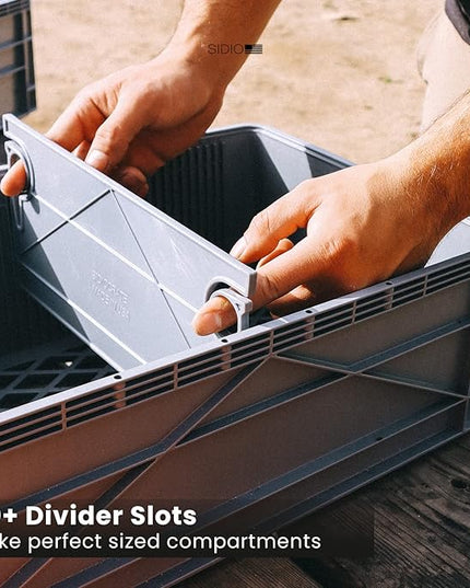 SIDIO CRATE Pro Pack - Two Full Size and One Half Size SidioCrate, Stackable Outdoor Organizer Storage Bins with Clear Lid and Dividers