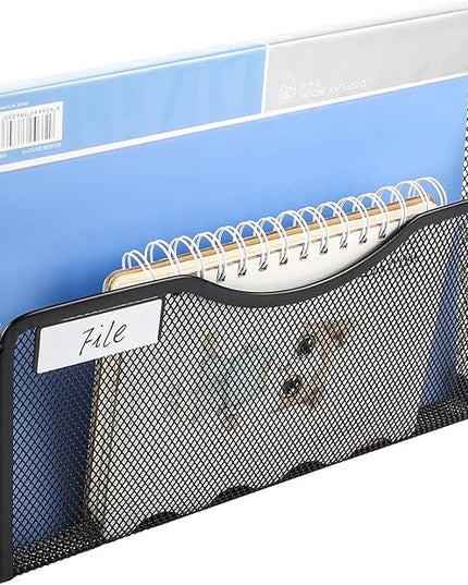 EasyPAG 3 Pack Wall File Organizer with Label Panel, Mesh Hanging File Folder Organizer for Letter/A4 Size Folders, Wall Mounted Vertical Mail Holder for Paperwork, Office, Home, School, Black