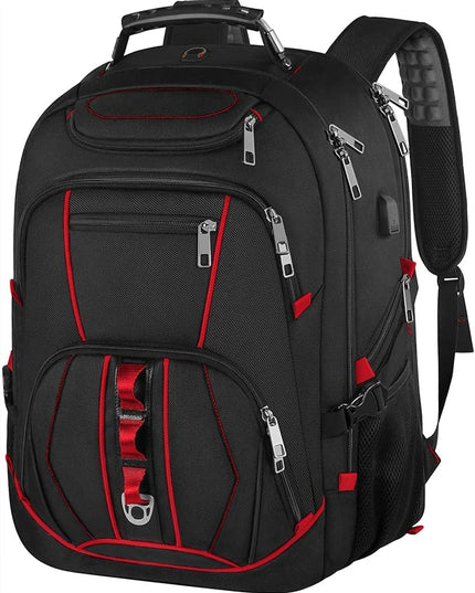 JCDOBEST Laptop Backpack, Red, 55L Capacity, TSA Approved, RFID Anti-Theft, USB Charging Port, Headphone Hole, Back Luggage Strap, Chest Strap, Laptop Backpack