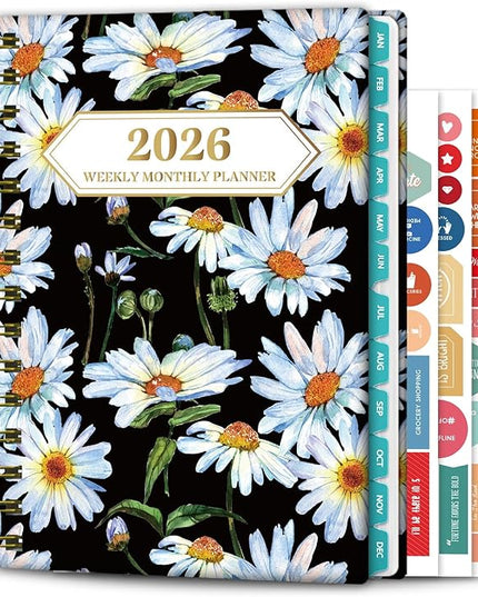 Ymumuda 2026 Planner, Daily Weekly and Monthly Planner，Jan 2026 - Dec 2026, 8.4" x 6.3", 2026 Calendar Planner Book with Tabs, Spiral Notebook with Inner Pocket for Office Home School Supplies