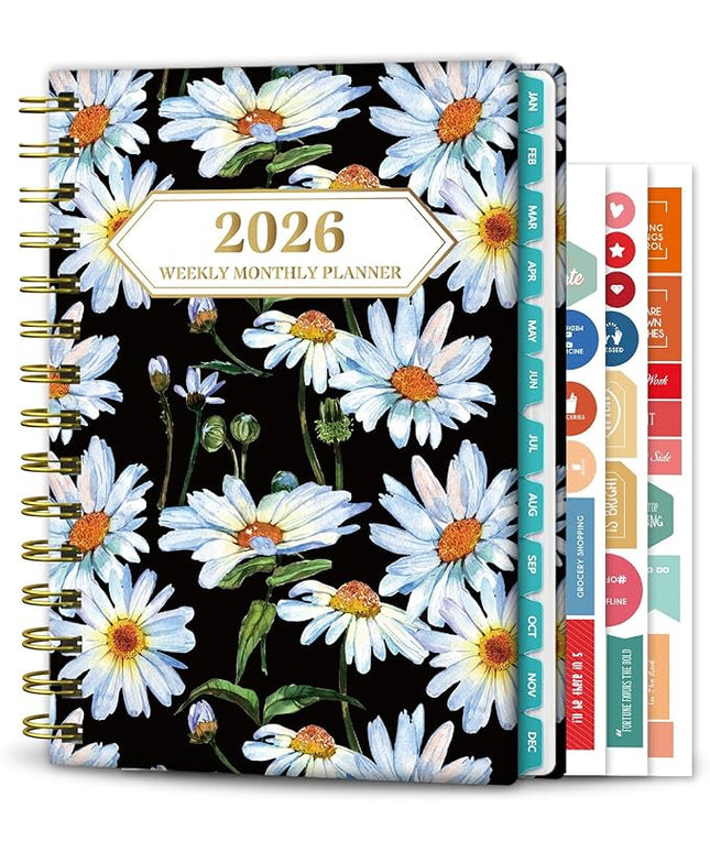 Ymumuda 2026 Planner, Daily Weekly and Monthly Planner，Jan 2026 - Dec 2026, 8.4" x 6.3", 2026 Calendar Planner Book with Tabs, Spiral Notebook with Inner Pocket for Office Home School Supplies