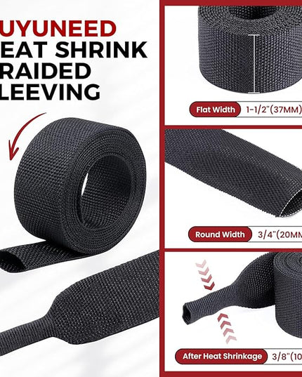 Heat Shrinkable Braided Sleeving 2:1 Ratio- Abrasion Protection Flexibility Wiring Harness Cable Sheath (3/4" ID, 16ft)