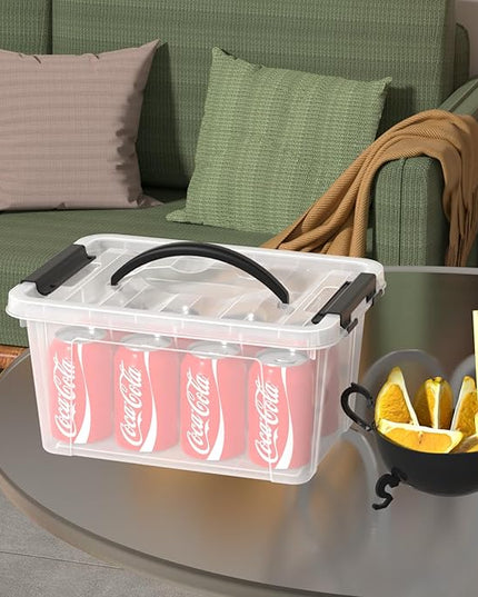 6 Quart Clear Plastic Storage Bins with Handles, Plastic Storage Latch Box with Lid, 12 Packs