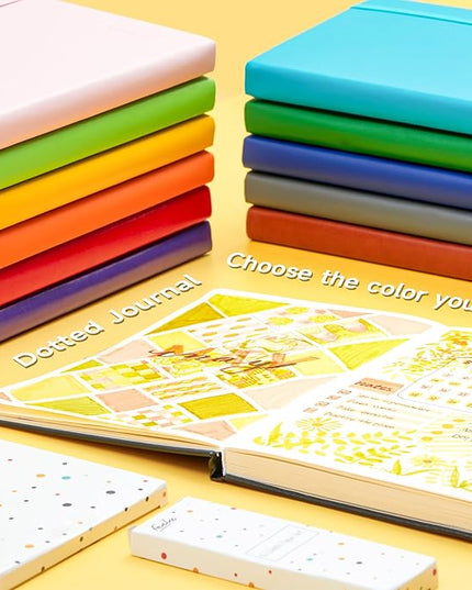 feela Dotted Journal Kit, Dot Grid Journal Hardcover Planner Notebook Set For Beginners Women Girls Note Taking with Journaling Supplies Stencils Stickers Pens Accessories, A5, 224 Pages, Orange