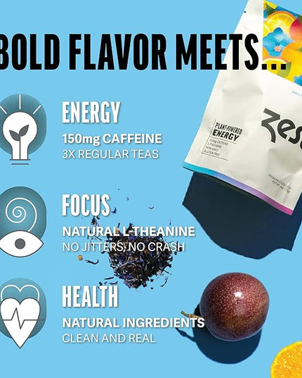 Zest 150mg High Caffeine Energy Loose Leaf Blend - Blue Lady Black Tea - 4 Oz - Hot or Iced - All Natural Strong Flavored Healthy Coffee Alternative Highly Caffeinated Substitute - Perfect for Keto