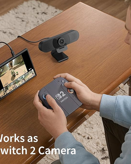 EMEET 1080P Webcam with Microphone, C960 Web Cam, 2 Mics, 90° FOV, USB Type-A & A-to-C Adapter, Plug&Play Computer Camera for Online Calling, Zoom/Teams/Facetime, Switch 2 Camera Support, 2025 Version