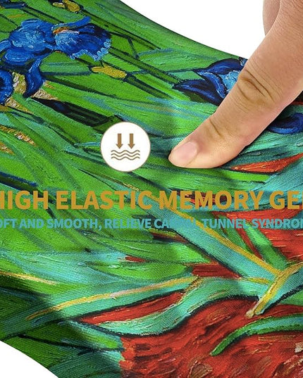 Hokafenle Ergonomic Mouse Pad Wrist Support with Massage Design, Wrist Rest Pain Relief Mousepad with Memory Foam&Non-Slip PU Base, Mouse Pads for Wireless Mouse & Desk(12x8 inch,Vangogh Iris Flower)