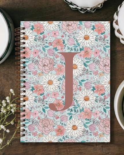 Vintage Floral Personalized Notebook, Initial Letter J Notebook Journal ,Vintage Flower Notebook for Work School Office Supplies,,Monogrammed Notebook for Women Teen Girl,Back to School Supplies 5.5 x 8.3