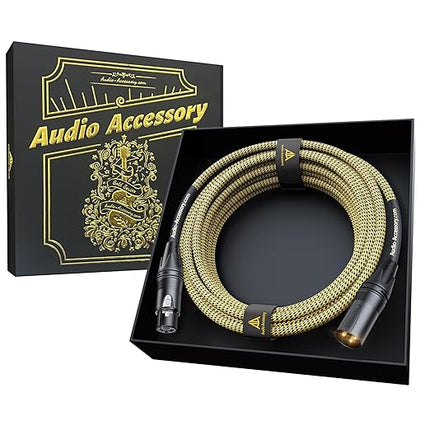 Gold Series Star Quad XLR Cables 15ft, Neutrik Connectors, 19AWG Microphone Cable, Kevlar-Reinforced Nylon Braided Handmade Mic Cable, 100% Coverage OFC Braid and Al-Foil Shielding