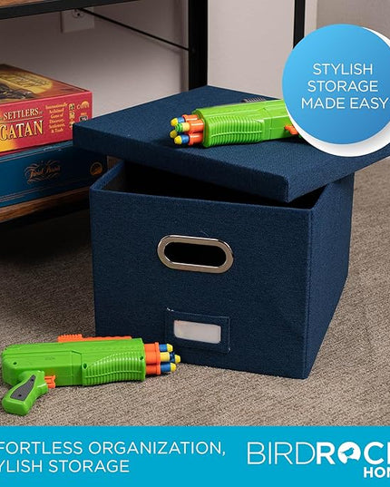 Internet's Best Collapsible File Storage Organizer - Decorative Linen Filing & Storage Office Box - Letter/Legal - Navy - 1 Pack