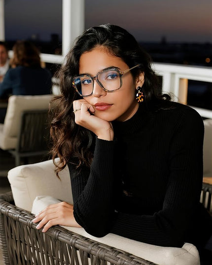 VISOONE Oversized Blue Light Blocking Glasses with Chic Square TR90 Frame and Metal Temple for Women Men REMY