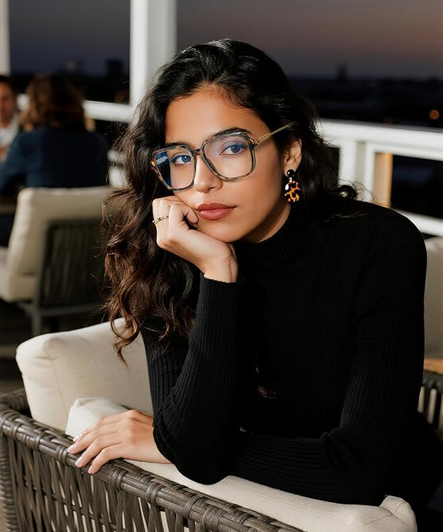 VISOONE Oversized Blue Light Blocking Glasses with Chic Square TR90 Frame and Metal Temple for Women Men REMY