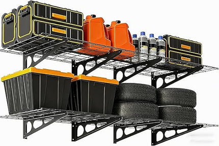 Garvee 2 Pack 2x6 ft Garage Storage Shelving Wall Mounted, 24 in-by-72 Wall Shelf Garage Storage Rack Floating Shelves, Wall Shelves Storage Garage for Warehouse,Tool Room,Kitchen Laundry,Garage ﻿