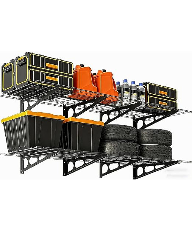 Garvee 2 Pack 2x6 ft Garage Storage Shelving Wall Mounted, 24 in-by-72 Wall Shelf Garage Storage Rack Floating Shelves, Wall Shelves Storage Garage for Warehouse,Tool Room,Kitchen Laundry,Garage ﻿