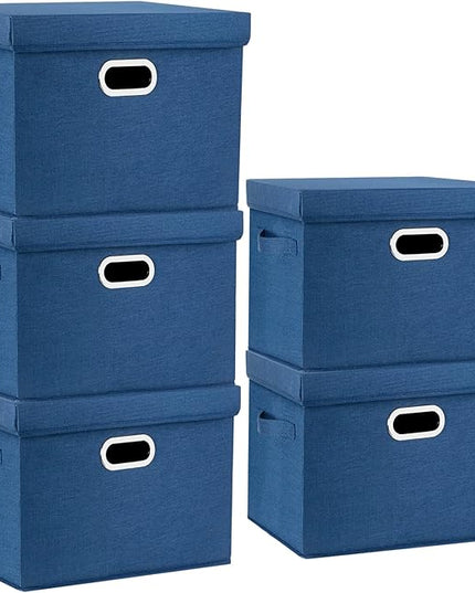 TYEERS Large Storage Bins with Lids, Collapsible, Washable, Fabric Storage Boxes for Organizing, 17.3x11.8x11.4 inches, 5 Pack, Classic Blue