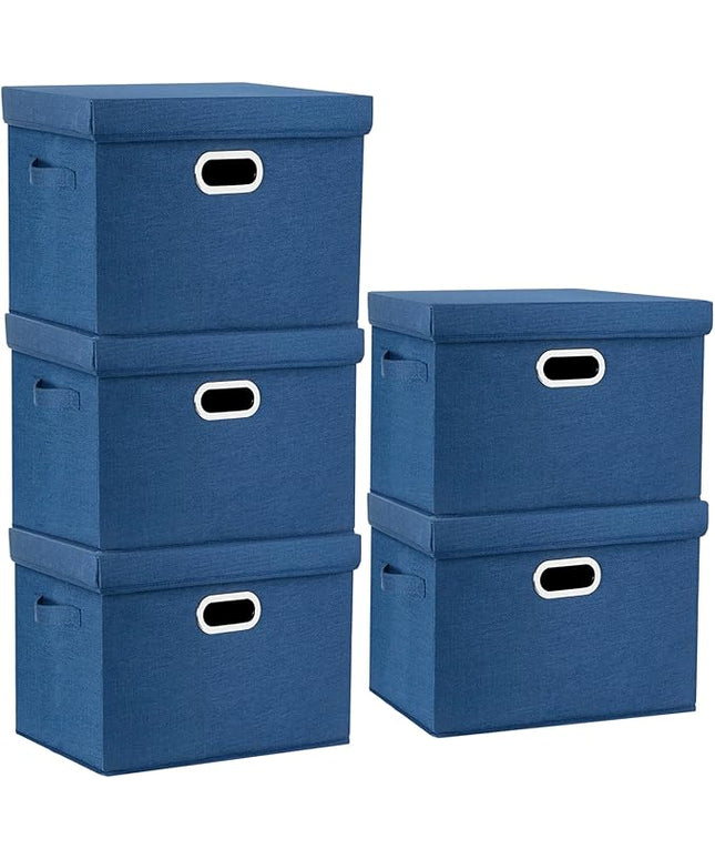 TYEERS Large Storage Bins with Lids, Collapsible, Washable, Fabric Storage Boxes for Organizing, 17.3x11.8x11.4 inches, 5 Pack, Classic Blue