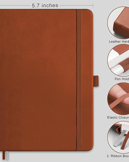 RETTACY Blank Journal Notebook, 192 Pages, A5 Medium Size (5.7'' x 8.3''), Leather Hardcover, 100 GSM Thick Paper, for Sketching, Drawing, Painting (Brown)