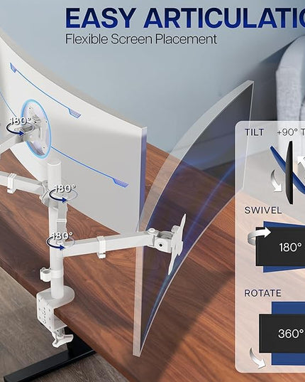 VIVO Dual Ultrawide Monitor Desk Mount, Heavy Duty Fully Adjustable Steel Stand, Holds 2 Computer Screens up to 38 inches and Max 22lbs Each, White, STAND-V038W