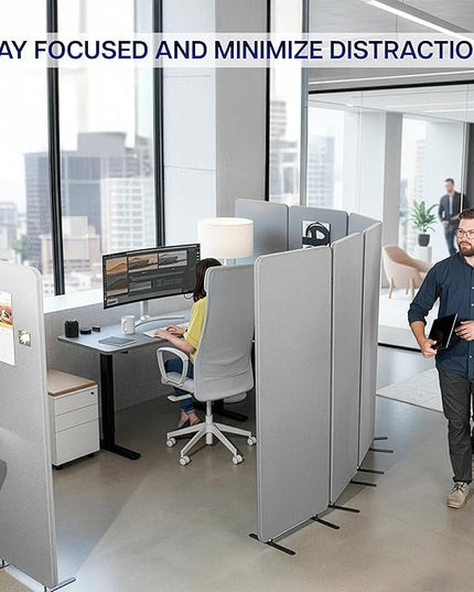 VIVO Freestanding 145 x 66 inch Privacy Panel System, Cubicle Divider, Acoustic Wall Partition, x6 24 inch Panels, Gray, PP-KIT-T145G