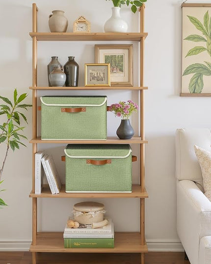 GRANNY SAYS Fabric Storage Bins with Lids, Decorative Storage Boxes with PU Handles, Keepsake Memory box, Shelf Baskets for Closet, Sage Green, Large, 2-Pack