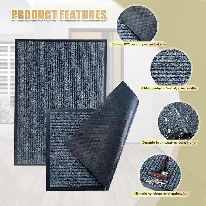 Front Door Mat,3'x10'Indoor Outdoor Door Mat,Heavy Duty Welcome,Commercial Floor Mats Inside Outside Entrance, Waterproof All-Season, All-Weather Non Slip Backing Doormat for Entryway,Dark Gray