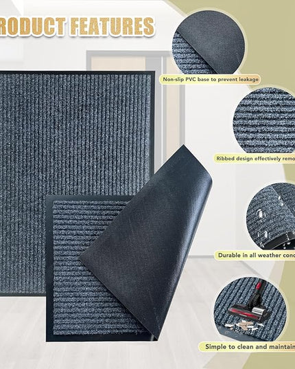 Front Door Mat,3'x5'Indoor Outdoor Door Mat,Heavy Duty Durable Welcome,Commercial Floor Mats Inside Outside Entrance, Waterproof All-Season, All-Weather Non Slip Backing Doormat for Entryway,Dark Gray