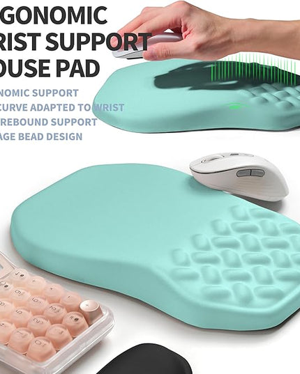 2-in-1 Ergonomic Set, Wave Keyboard Wrist Rest and Massage Slope Mouse Pad Wrist Support, Rebound Memory Foam for Relieve Carpal Tunnel Syndrome and Wrist Pain (Light Blue)