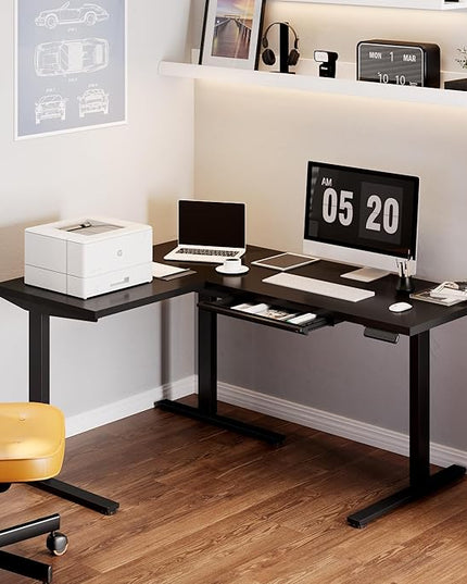 SANODESK L Shaped Electric Standing Desk with Drawer, 63 Inch Ergonomic Adjustable Height Desk with Storage, Corner Desk Sit Stand up Computer Table for Work Office Home, Black