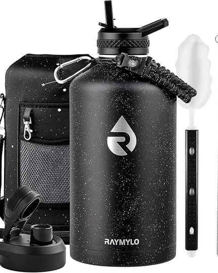 128oz Insulated Water Bottle, Triple Wall Vacuum Stainless Steel Water Bottles - Keeps Cold 48H, Reusable One Gallon Flask Jug for Gym, Sports, Camping, Hiking,Travel, Starry Sky-Black
