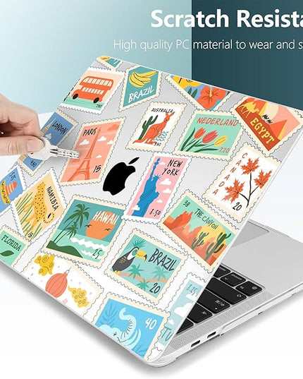 DONGKE Compatible with MacBook Pro 13 inch Case 2024 2023-2020 Release A2338 M2/M1 A2251 A2289 with Retina Display & Touch ID, Plastic Hard Shell & Keyboard Cover & Screen Film - Post Stamps