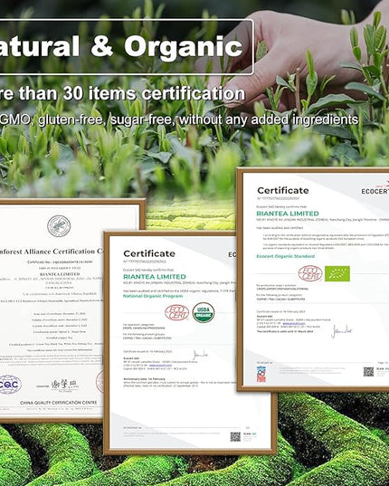 RIANTEA Organic Black Tea Bags - Low Caffeine, Cold & Hot Brew, Premium Quality from Award-Winning Plantation, Non-GMO, Biodegradable, Unsweetened, 100% Natural