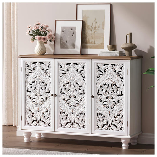 JOINICE 42.5" Accent Storage Cabinet with 3 Doors for Living Room,White
