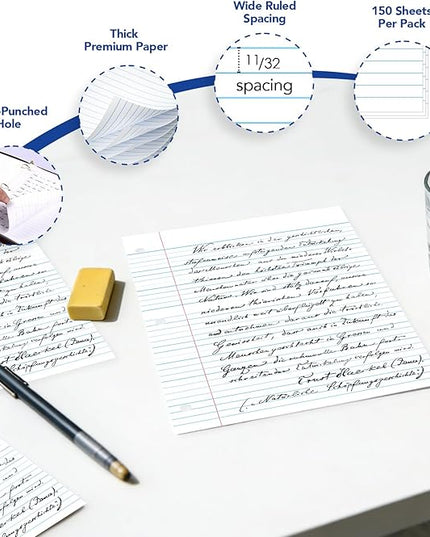 KAISA Loose Leaf Notebook Paper, 4x4 Quad Graph Ruled, 300 Sheets Per Lined Paper, 8" x 10.5", 3 Hole Punched for 3 Ring Binder, Canary, Made In USA