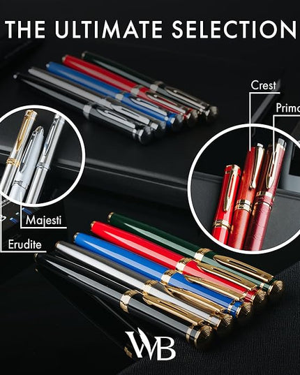 Wordsworth & Black Fountain Pen Set, Medium Nib, Includes 24 Pack Ink Cartridges, Ink Refill Converter & Gift Pouch, Chrome Finish, Calligraphy, [Racing Green], Perfect for Men & Women