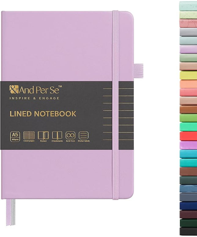 &And Per Se Lined Journal Notebook, 160 Pages, A5 5.7 x 8 inches College Ruled Thick Paper Notebook Journals for Writing, Hardcover Notebooks for Women Men Office School (1 Pack, Lavender)