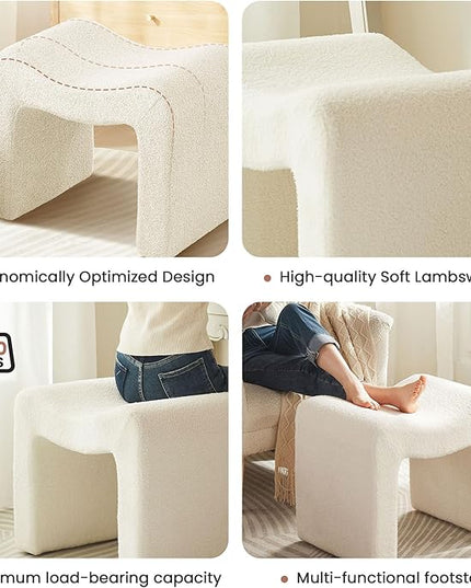Small Footstool Ottoman Vanity Stool Chair Seating Backless Modern Foot Rest Teddy Velvet Ottoman for Makeup Room Living Room Bedroom Entryway,White (Single 1)