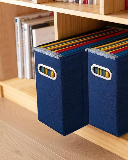 4 Packs Letter Size File Organizer, File Folders Organizer, Fabric Storage Box, Collapsible Paper Organizer with Metal Handle, Smooth PVC Rails, Only Box (Blue)