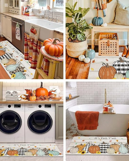 Pauwer Fall Kitchen Rugs Set of 2, Pumpkin Truck Anti Fatigue Kitchen Floor Mat, Non Slip Farmhouse Cushioned Kitchen Mats for Floor, Kitchen Runner Rug Floor Carpet Fall Harvest Thanksgiving Decor