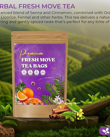 FreshDrinkUS, Fresh Move Tea – 75 Tea Bags - Herbal Tea Blend with Senna Leaves, Cinnamon, Orange Peel, Ginger & More – Caffeine-Free, Natural Ingredients – Smooth Flavor for Everyday Enjoyment
