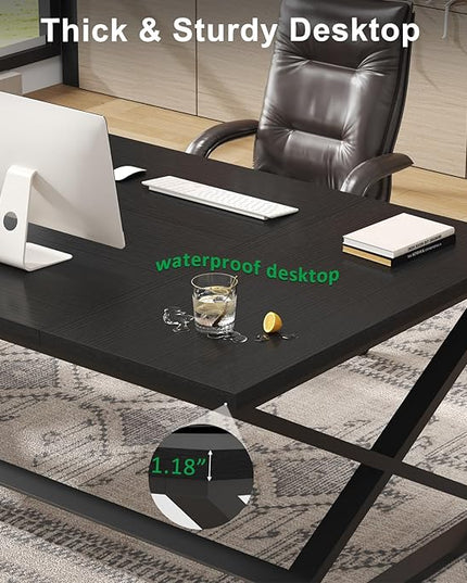 IBF Black Desk, Large Home Office Work Desk, 78.7” Long Computer Desks, Simple Wide Study Writing Desk, Wood Metal Double PC Executive Workstation Gaming Desk Computer Table for Bedroom, Black Oak