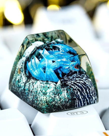 Ice Dragon Artisan Keycap R1 SA Profile Custom Fantasy Dragon Keycaps 1U ESC Handmade Gaming Resin Key Cap Cherry MX Switch Compatible Mechanical Keyboard Gift for Dragon Lover