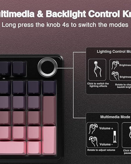 AULA F99 Pro Wireless Mechanical Keyboard with Knob,Tri-Mode BT5.0/USB-C/2.4GHz Hot Swappable Keyboard,Gasket Structure,Creamy Sound,RGB Backlit Computer Gaming Keyboards
