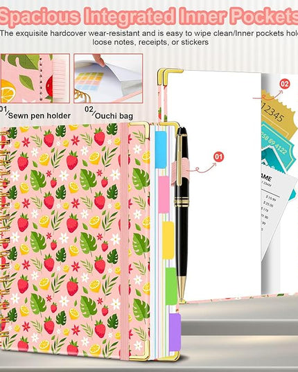 Spiral Journal Notebooks for Work, 300 Pages 5 Subject Notebook College Ruled with Dividers & Tabs, 8''x 10'' Large Notebook Journal for Women Students Note-Taking and Organizer (Pink Floral)