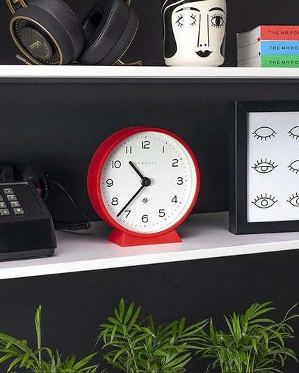 NEWGATE® M Mantel Echo Desk Clock | Modern Round Design | Red | Easy to Read Numbers | Contemporary Style for Desk, Table, Shelf or Bedside