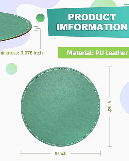 Mouse Pad，Round Mouse Pad，PU Mouse Pad，Leather Mouse Pad with Stitched Edge Micro-Fiber Base with Non-Slip Waterproof，Mouse Pad for Computers，Laptop，9 x 9 Inch (Turquoise)