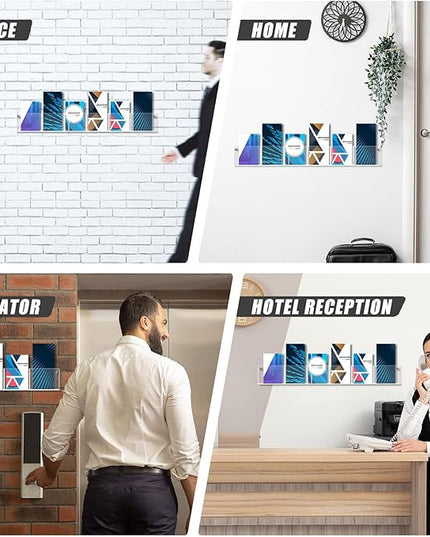 4 Pack Acrylic Brochure Holder Wall Mount 6 Pockets Brochure Holder Wall Mount Magazine Rack Clear Bookshelf Literature Storage Rack Pamphlet Display for Waiting, Living Room, Office Pamphlet Display