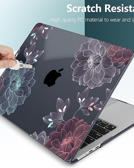 DONGKE for M4 MacBook Air 13.6 Inch Case 2025 2024 2023 2022 Model A3240 A3113 A2681 M3 M2 Chip, Plastic Hard Shell Case Cover with Touch ID for MacBook Air 13 Inch M4 - Dahlia Flowers