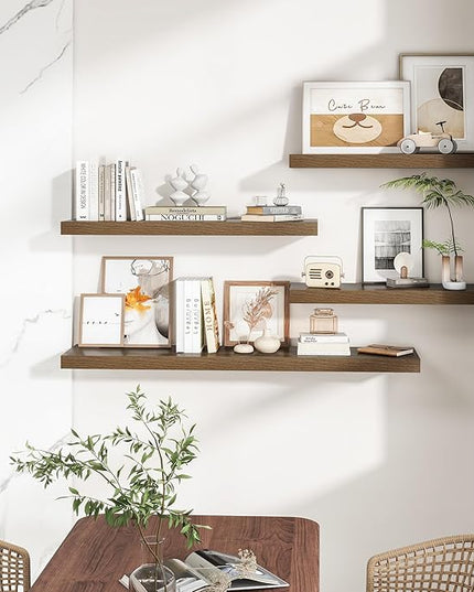 RICHFOCUS 55Inch Floating Shelves for Wall 1 Pack Shelves for Bedroom|Kitchen|Bathroom Wall Mounted Rustic Wood Floating Shelf with Invisible Brackets for Books|Storage|Decor, Walnut