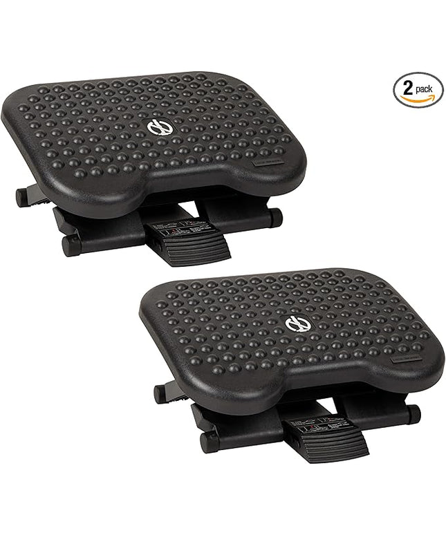 Mind Reader Foot Rest, Under Desk at Work, Ergonomic, Height Adjustable, Office, Plastic, 17" L x 13" W x 6.25" H, Set of 2, Black