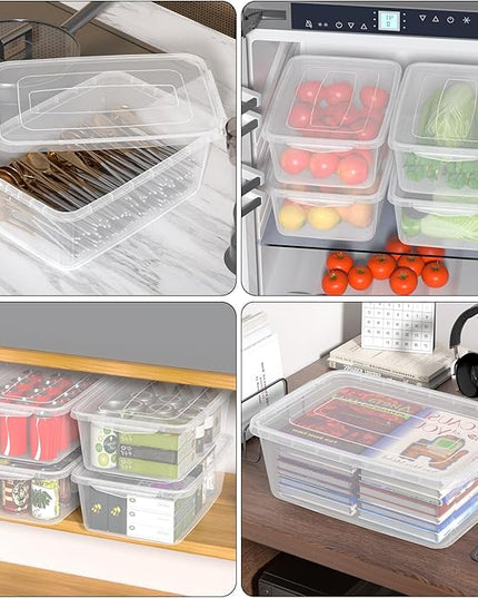 12 Packs Plastic Latch Containers with Lid, Clear Plastic Storage Box, 16 L